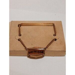 Vintage Gold Filled Dendrite Quartz Tie Bar Clip with Hanging Chain